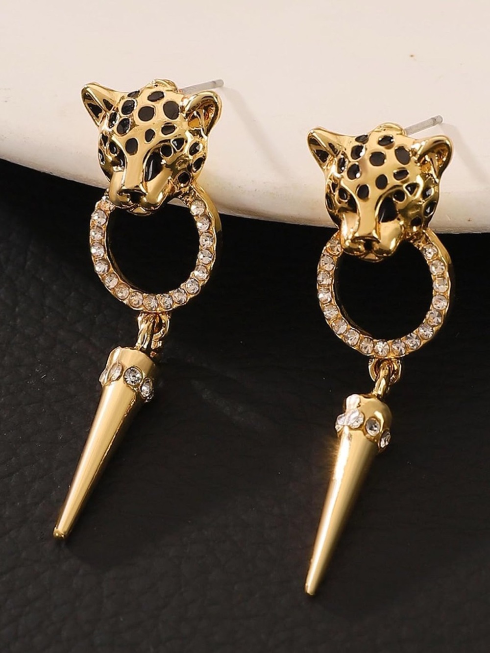 Anthropologie Gold Leopard Hoop Spike Drop Earrings - Picture 2 of 4